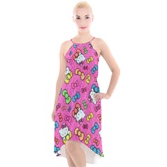 Hello Kitty, Cute, Pattern High-low Halter Chiffon Dress  by nateshop