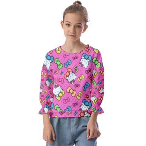 Hello Kitty, Cute, Pattern Kids  Cuff Sleeve Top by nateshop