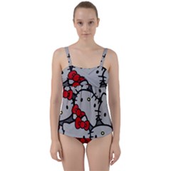 Hello Kitty, Pattern, Red Twist Front Tankini Set by nateshop