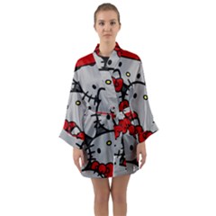 Hello Kitty, Pattern, Red Long Sleeve Satin Kimono by nateshop