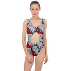 Hello Kitty, Pattern, Red Center Cut Out Swimsuit by nateshop