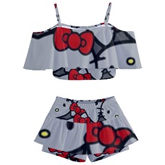 Hello Kitty, Pattern, Red Kids  Off Shoulder Skirt Bikini by nateshop