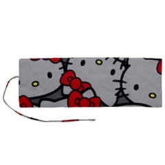 Hello Kitty, Pattern, Red Roll Up Canvas Pencil Holder (m) by nateshop