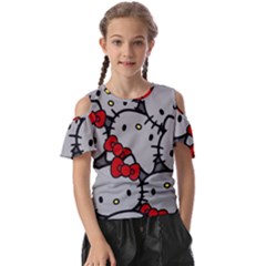 Hello Kitty, Pattern, Red Kids  Butterfly Cutout T-shirt by nateshop