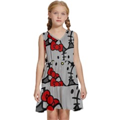 Hello Kitty, Pattern, Red Kids  Sleeveless Tiered Mini Dress by nateshop