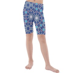 Islamic Ornament Texture, Texture With Stars, Blue Ornament Texture Kids  Mid Length Swim Shorts by nateshop