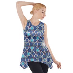 Islamic Ornament Texture, Texture With Stars, Blue Ornament Texture Side Drop Tank Tunic by nateshop