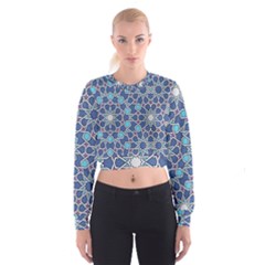 Islamic Ornament Texture, Texture With Stars, Blue Ornament Texture Cropped Sweatshirt by nateshop