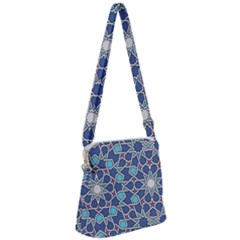 Islamic Ornament Texture, Texture With Stars, Blue Ornament Texture Zipper Messenger Bag by nateshop