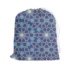 Islamic Ornament Texture, Texture With Stars, Blue Ornament Texture Drawstring Pouch (2xl)