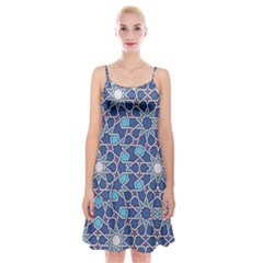 Islamic Ornament Texture, Texture With Stars, Blue Ornament Texture Spaghetti Strap Velvet Dress by nateshop