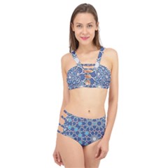 Islamic Ornament Texture, Texture With Stars, Blue Ornament Texture Cage Up Bikini Set by nateshop