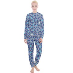 Islamic Ornament Texture, Texture With Stars, Blue Ornament Texture Women s Lounge Set