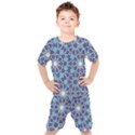 Islamic Ornament Texture, Texture With Stars, Blue Ornament Texture Kids  T-Shirt and Shorts Set View1