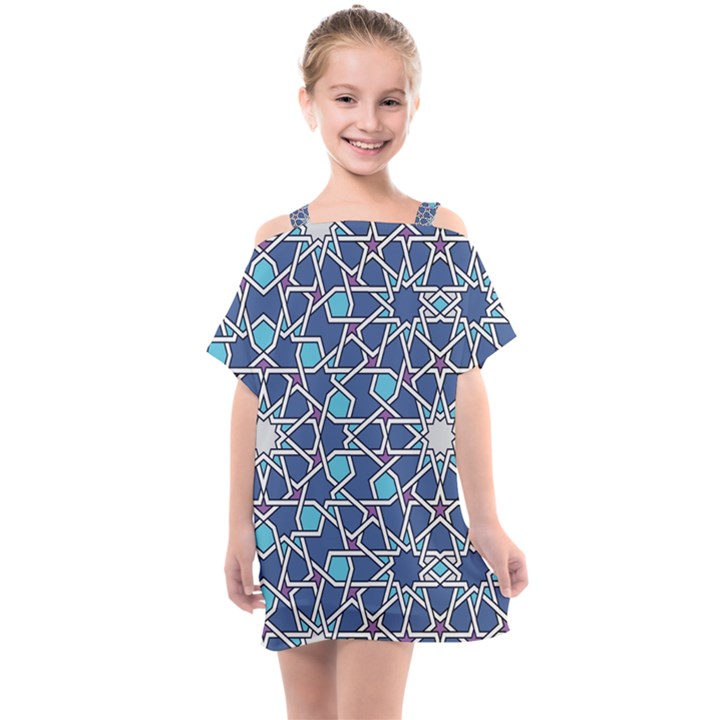 Islamic Ornament Texture, Texture With Stars, Blue Ornament Texture Kids  One Piece Chiffon Dress