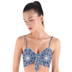 Islamic Ornament Texture, Texture With Stars, Blue Ornament Texture Woven Tie Front Bralet by nateshop