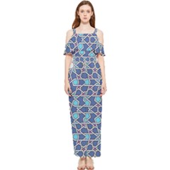 Islamic Ornament Texture, Texture With Stars, Blue Ornament Texture Draped Sleeveless Chiffon Jumpsuit by nateshop