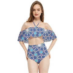 Islamic Ornament Texture, Texture With Stars, Blue Ornament Texture Halter Flowy Bikini Set  by nateshop