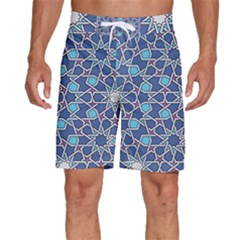 Islamic Ornament Texture, Texture With Stars, Blue Ornament Texture Men s Beach Shorts by nateshop