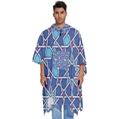 Islamic Ornament Texture, Texture With Stars, Blue Ornament Texture Men s Hooded Rain Ponchos by nateshop