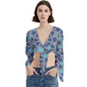 Islamic Ornament Texture, Texture With Stars, Blue Ornament Texture Trumpet Sleeve Cropped Top View1