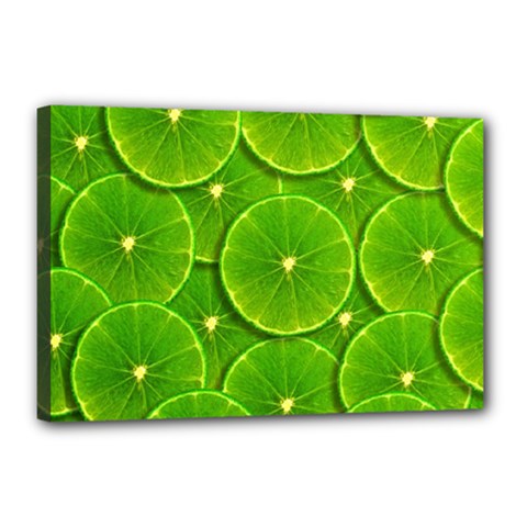 Lime Textures Macro, Tropical Fruits, Citrus Fruits, Green Lemon Texture Canvas 18  X 12  (stretched) by nateshop