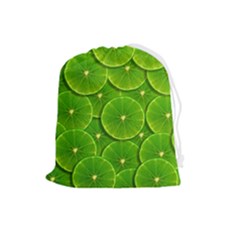 Lime Textures Macro, Tropical Fruits, Citrus Fruits, Green Lemon Texture Drawstring Pouch (large)