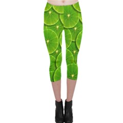 Lime Textures Macro, Tropical Fruits, Citrus Fruits, Green Lemon Texture Capri Leggings  by nateshop