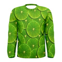 Lime Textures Macro, Tropical Fruits, Citrus Fruits, Green Lemon Texture Men s Long Sleeve T-shirt by nateshop