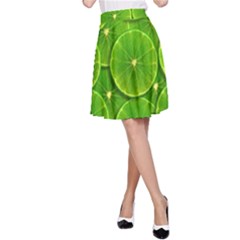 Lime Textures Macro, Tropical Fruits, Citrus Fruits, Green Lemon Texture A-line Skirt by nateshop