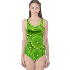 Lime Textures Macro, Tropical Fruits, Citrus Fruits, Green Lemon Texture One Piece Swimsuit by nateshop