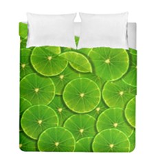 Lime Textures Macro, Tropical Fruits, Citrus Fruits, Green Lemon Texture Duvet Cover Double Side (full/ Double Size) by nateshop