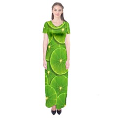 Lime Textures Macro, Tropical Fruits, Citrus Fruits, Green Lemon Texture Short Sleeve Maxi Dress by nateshop