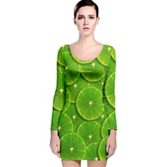 Lime Textures Macro, Tropical Fruits, Citrus Fruits, Green Lemon Texture Long Sleeve Velvet Bodycon Dress by nateshop