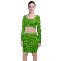 Lime Textures Macro, Tropical Fruits, Citrus Fruits, Green Lemon Texture Top And Skirt Sets