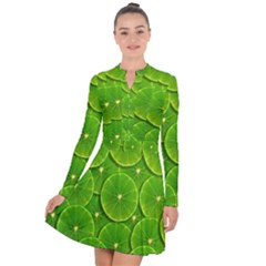 Lime Textures Macro, Tropical Fruits, Citrus Fruits, Green Lemon Texture Long Sleeve Panel Dress by nateshop