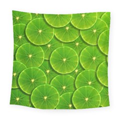 Lime Textures Macro, Tropical Fruits, Citrus Fruits, Green Lemon Texture Square Tapestry (large)