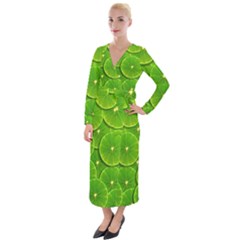 Lime Textures Macro, Tropical Fruits, Citrus Fruits, Green Lemon Texture Velvet Maxi Wrap Dress by nateshop