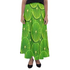 Lime Textures Macro, Tropical Fruits, Citrus Fruits, Green Lemon Texture Flared Maxi Skirt by nateshop