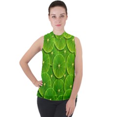 Lime Textures Macro, Tropical Fruits, Citrus Fruits, Green Lemon Texture Mock Neck Chiffon Sleeveless Top by nateshop