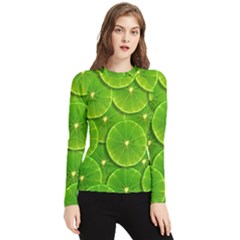 Lime Textures Macro, Tropical Fruits, Citrus Fruits, Green Lemon Texture Women s Long Sleeve Rash Guard by nateshop