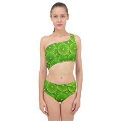 Lime Textures Macro, Tropical Fruits, Citrus Fruits, Green Lemon Texture Spliced Up Two Piece Swimsuit by nateshop