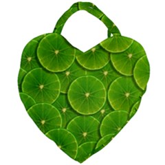 Lime Textures Macro, Tropical Fruits, Citrus Fruits, Green Lemon Texture Giant Heart Shaped Tote by nateshop