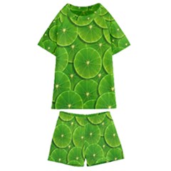 Lime Textures Macro, Tropical Fruits, Citrus Fruits, Green Lemon Texture Kids  Swim T-shirt And Shorts Set by nateshop