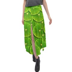 Lime Textures Macro, Tropical Fruits, Citrus Fruits, Green Lemon Texture Velour Split Maxi Skirt by nateshop