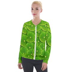 Lime Textures Macro, Tropical Fruits, Citrus Fruits, Green Lemon Texture Velvet Zip Up Jacket by nateshop