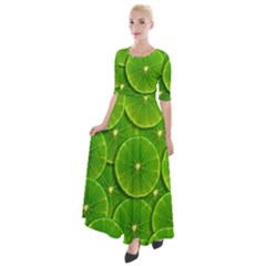 Lime Textures Macro, Tropical Fruits, Citrus Fruits, Green Lemon Texture Half Sleeves Maxi Dress by nateshop