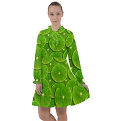 Lime Textures Macro, Tropical Fruits, Citrus Fruits, Green Lemon Texture All Frills Chiffon Dress by nateshop