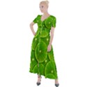 Lime Textures Macro, Tropical Fruits, Citrus Fruits, Green Lemon Texture Button Up Short Sleeve Maxi Dress View1