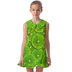 Lime Textures Macro, Tropical Fruits, Citrus Fruits, Green Lemon Texture Kids  Pilgrim Collar Ruffle Hem Dress by nateshop